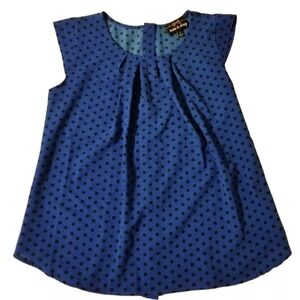 Polka Dot Blue Black Pleated Sleeveless Dress Blouse Twine & String Medium
